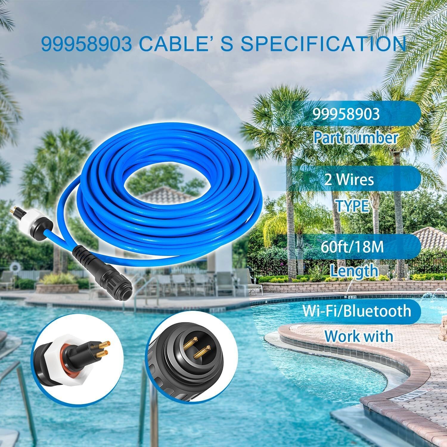 99958903-DIY Cable Cord for Dolphin Maytronics Pool Cleaner 2-Wire 60FT S200