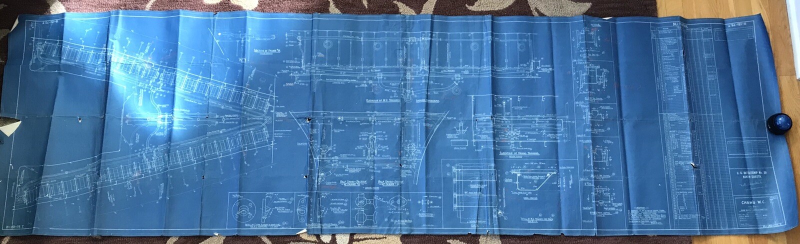 Very Rare U.S. Battleship North Dakota Hand Drawn Blue Prints 1907 95x28” No.29