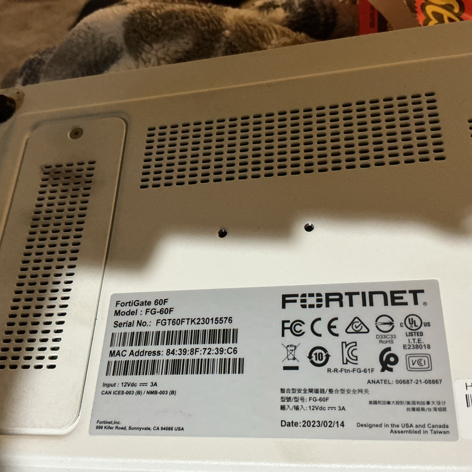 Fortinet FortiGate FG 60F Security Appliance P/N: FG-60F