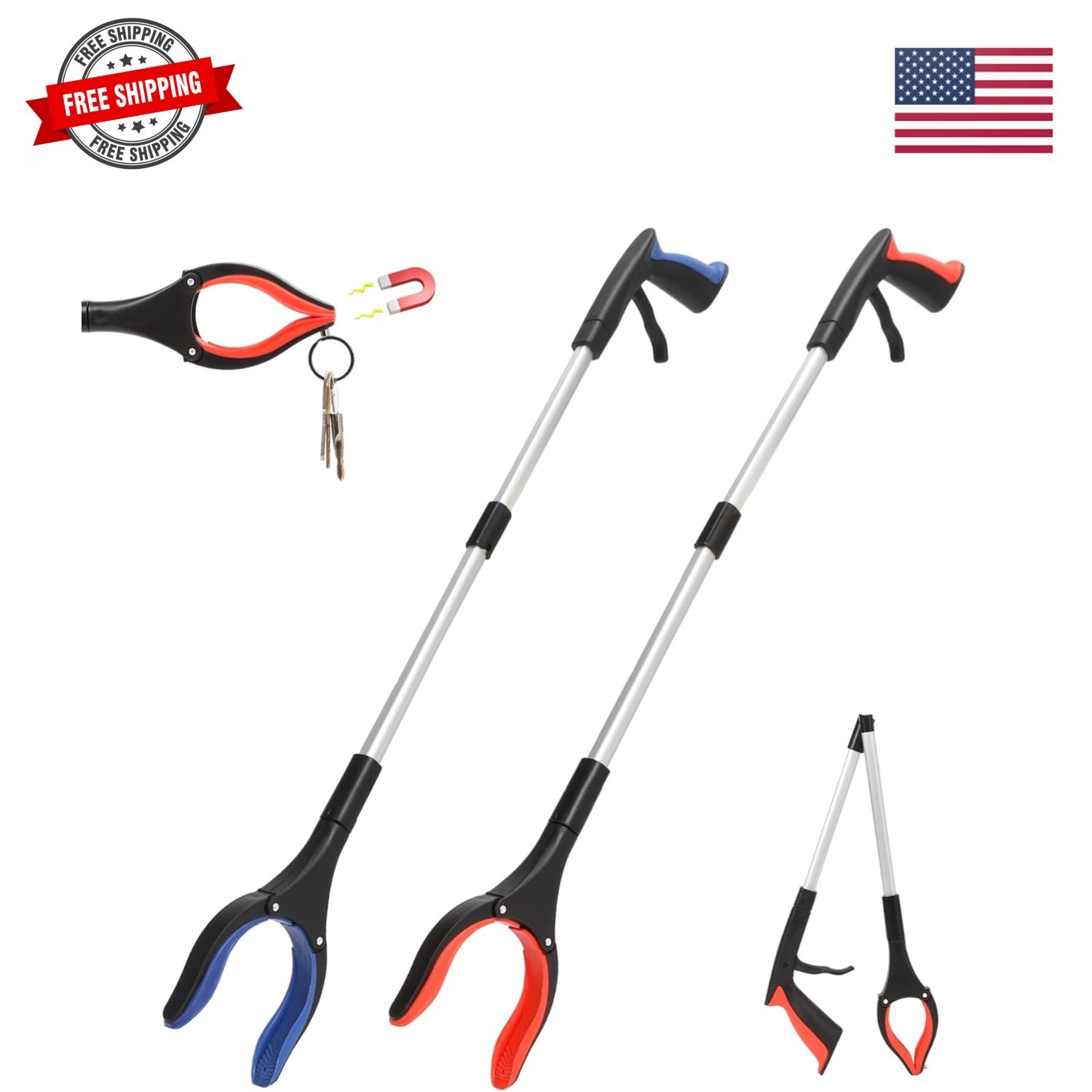 2 Pack Grabber Reacher Tool, 31” Foldable Pickup Tool for Seniors | Grippers ...
