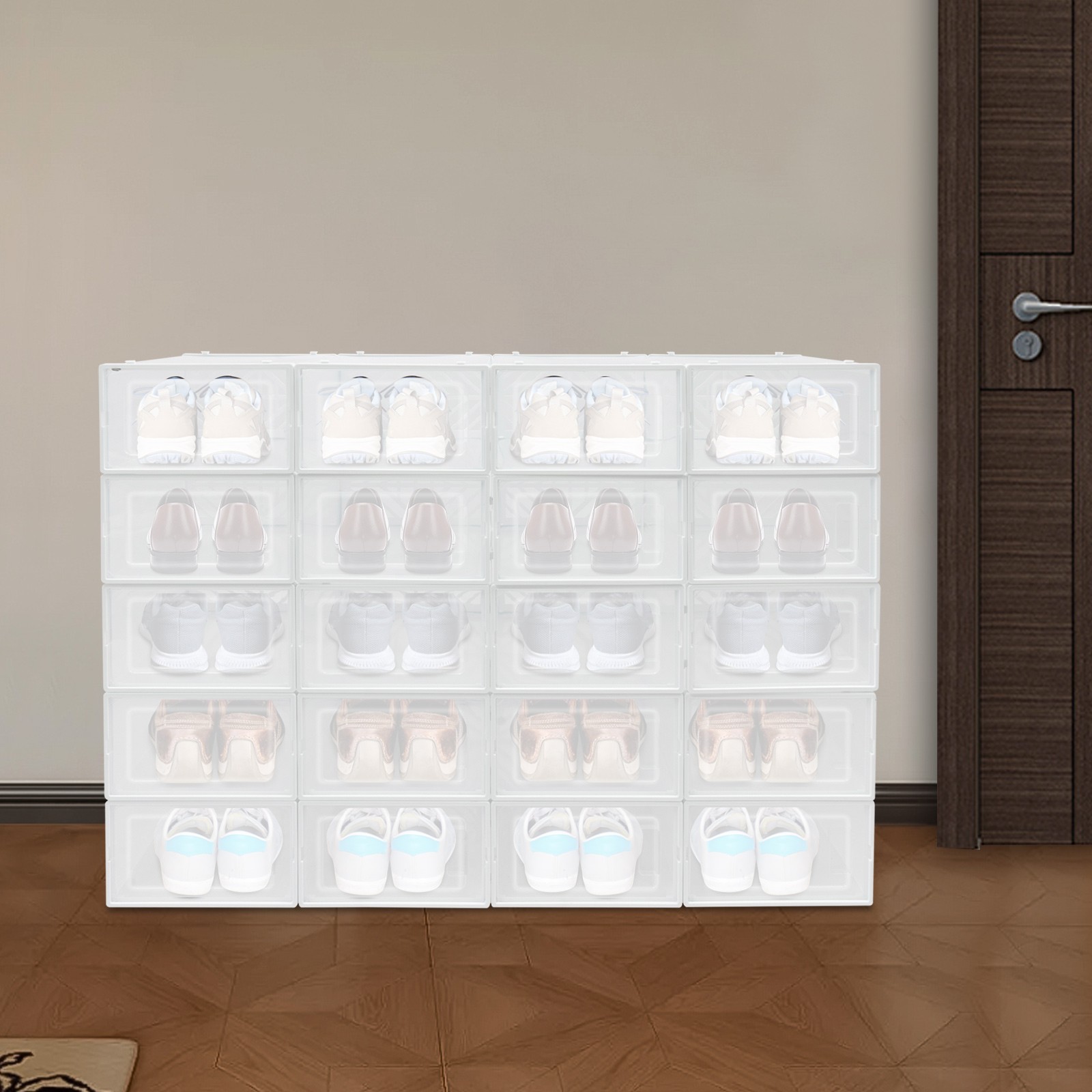 20* Stackable Shoe Storage Box Durable Plastic Sneaker Display Case Organizer