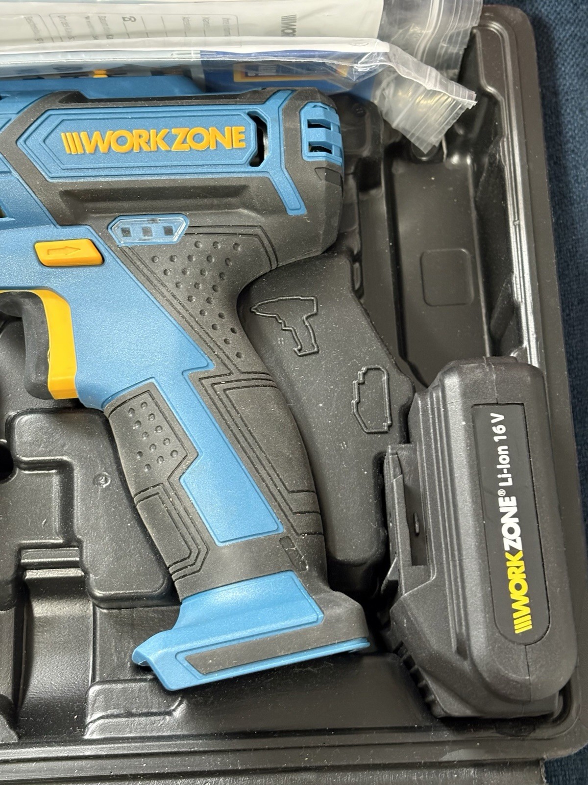 Workzone 16V Cordless Drill Set Kit Li-Ion Battery EU Plug New Case