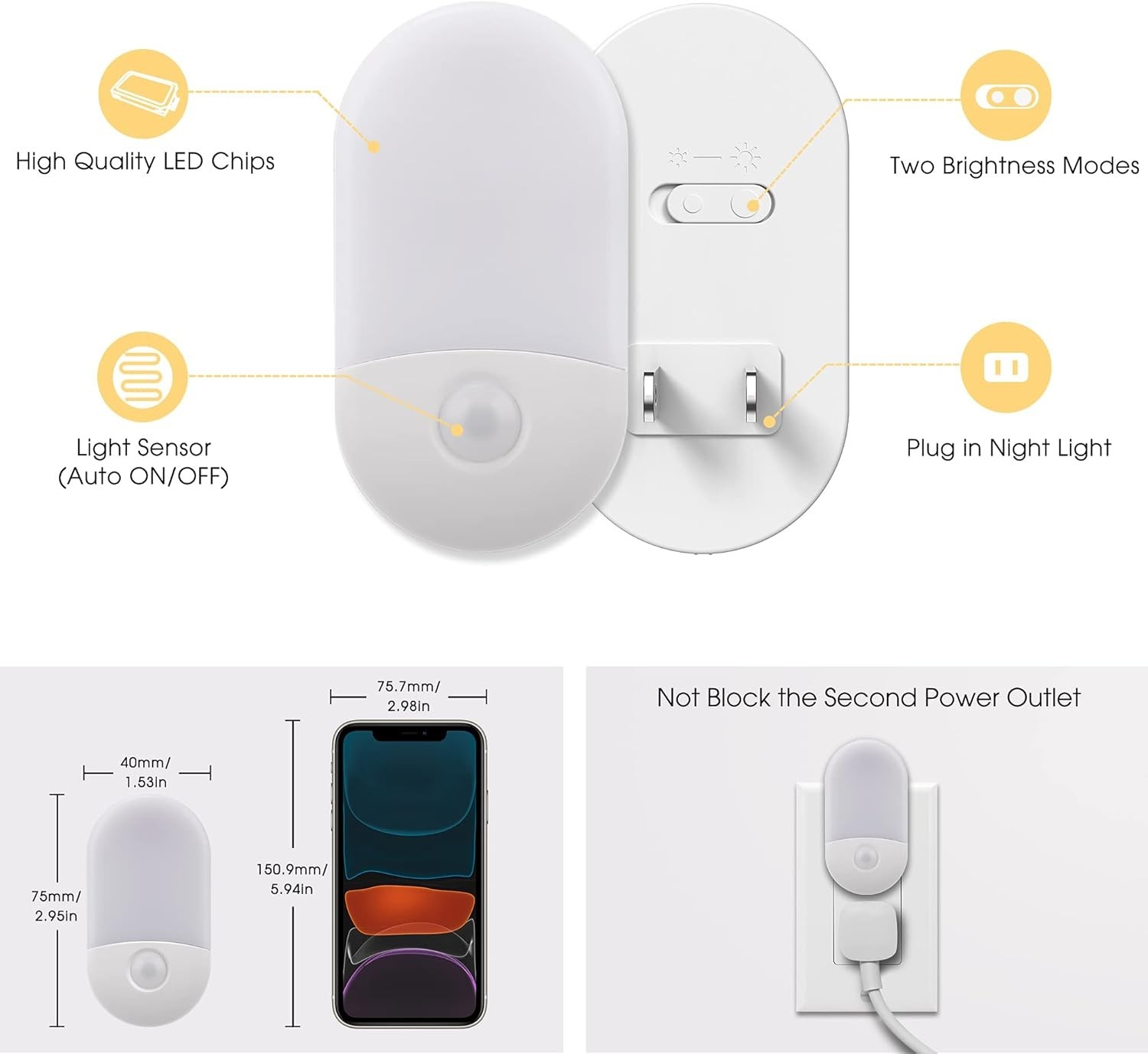 Adjustable Brightness LED Night Lights [2 Pack] - Energy Efficient & Reliable