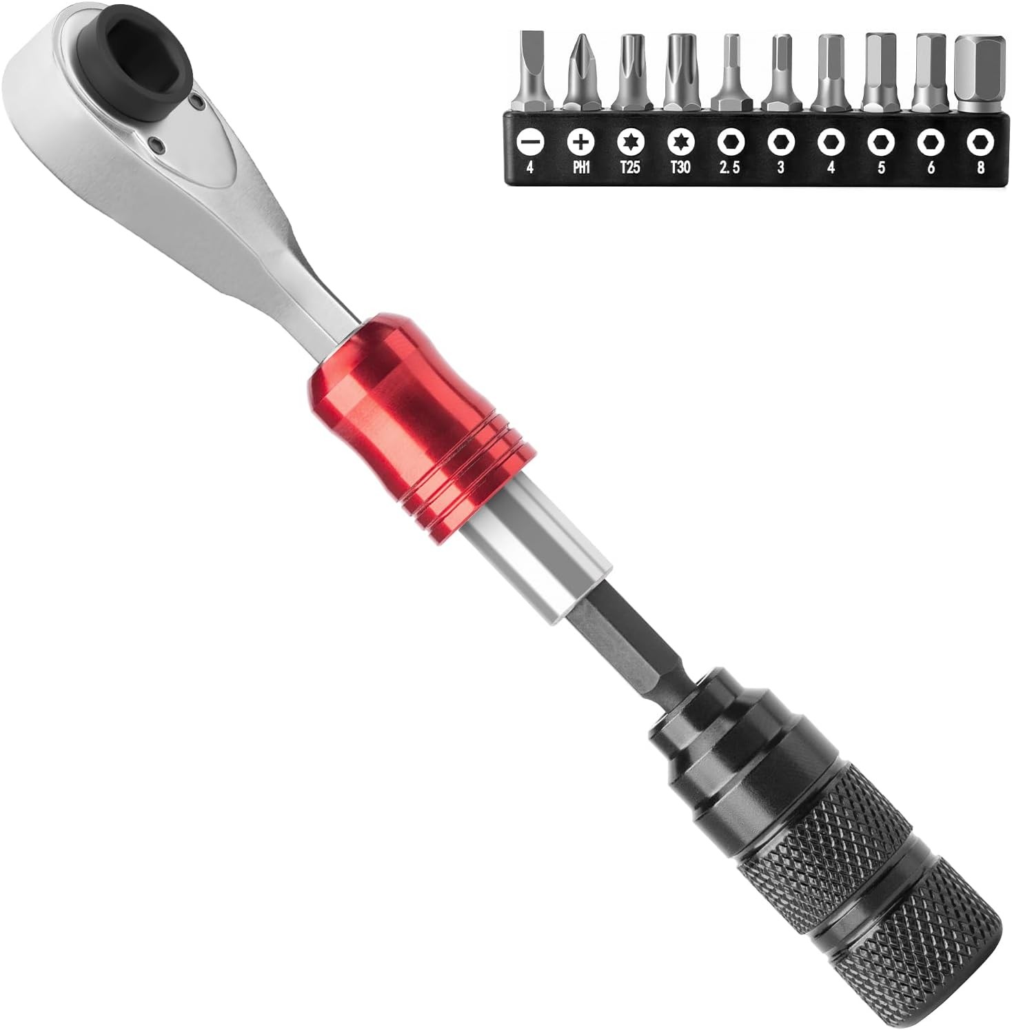 ROCKBROS 1/4-Inch Bike Drive Ratchet 72-Tooth Magnetic Ratchet Wrench w/10 Bits