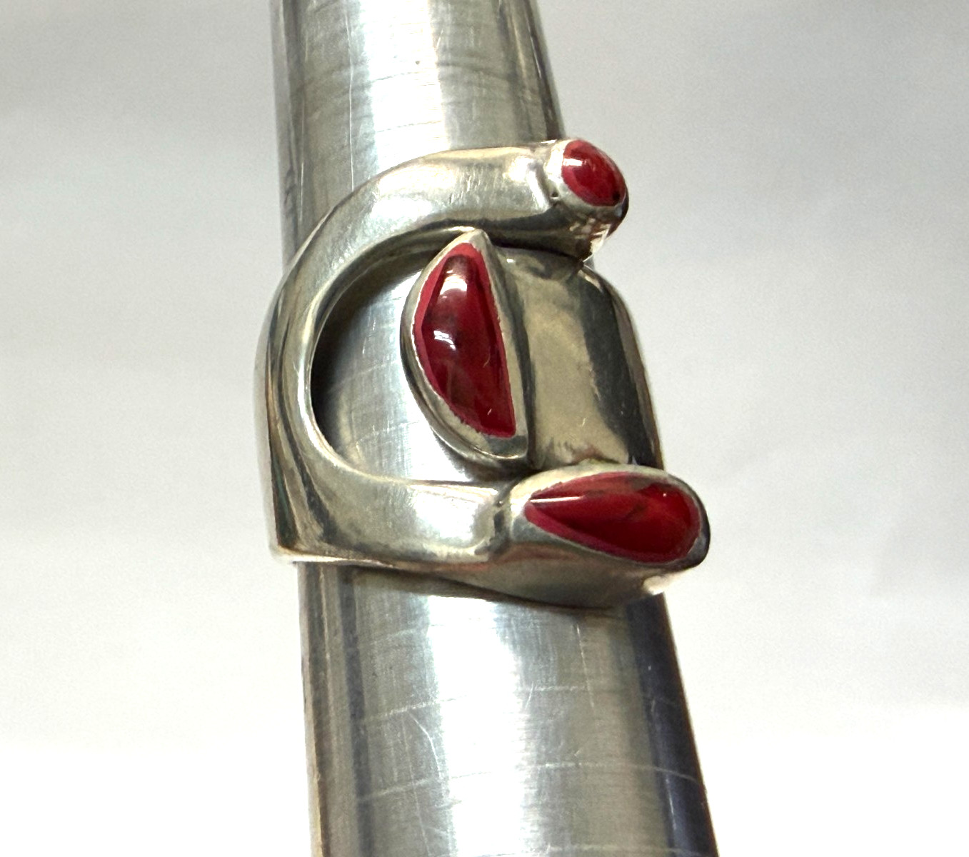 Wide Red Jasper and Alpaca Silver Ring - Size 8.5 adjustable