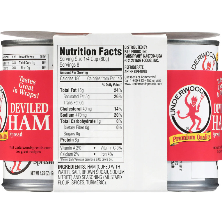 (2 pack) Underwood Deviled Ham Spread, 4.25 oz, 4 Count Cans