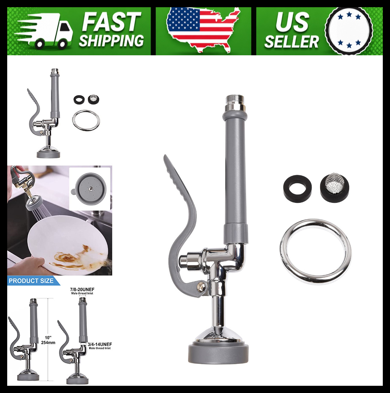 JZBRAIN Commercial Kitchen Sink Pre-Rinse Sprayer, 1.42 GPM, Chrome Grey