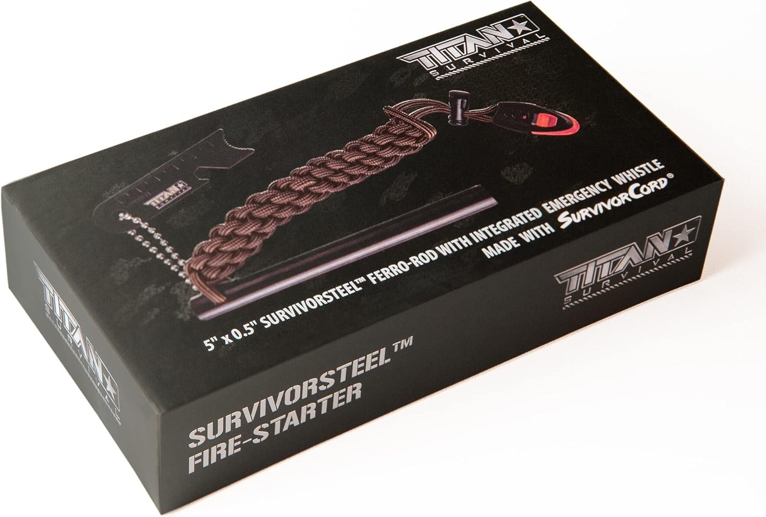 Titan Survivorsteel Ferrocerium Fire-Starter V2.0, 5" X 1/2" Ferro-Rod with Stee