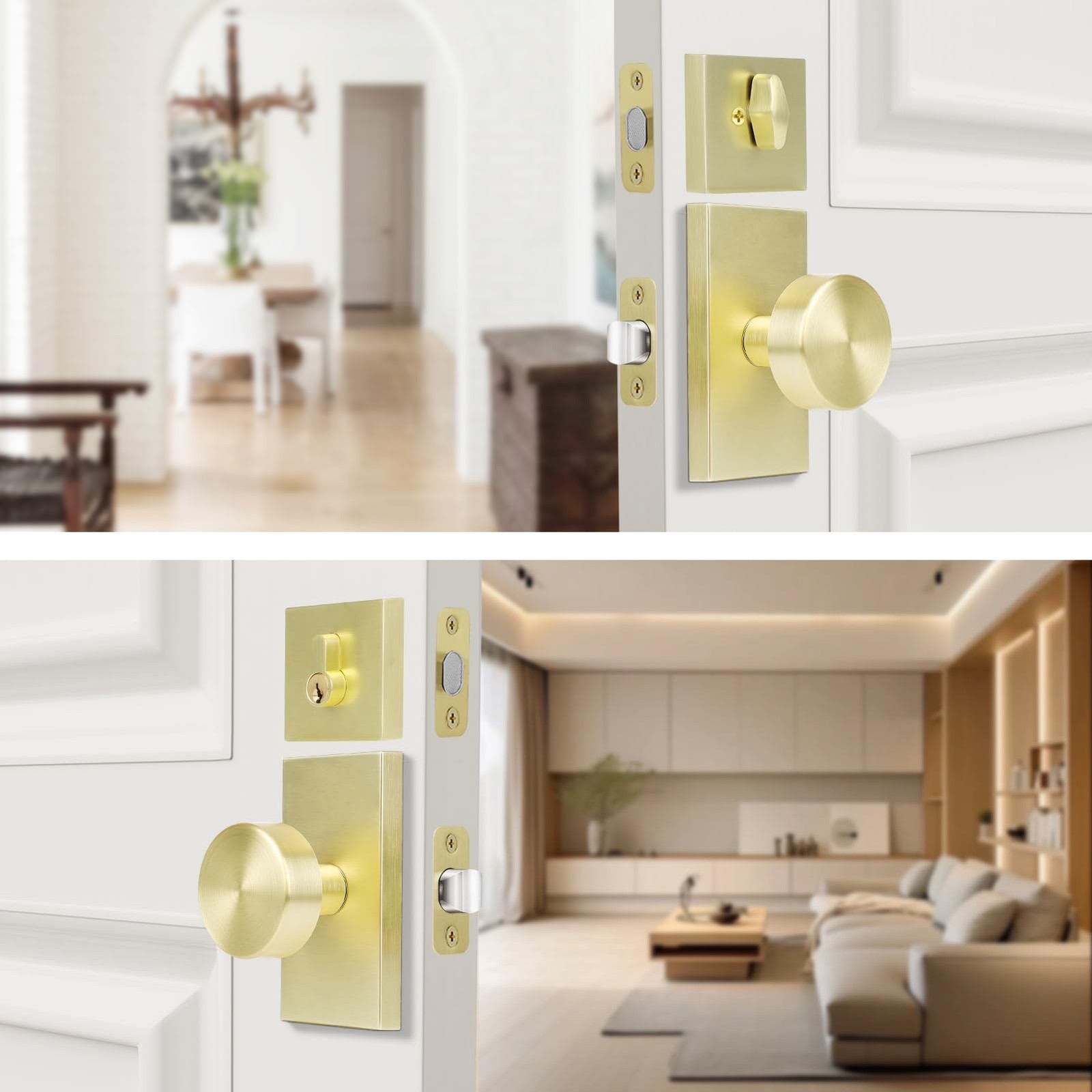 Brushed Gold Front Door Lock Set, Satin Brass Entry Door Knobs with Deadbolt ...
