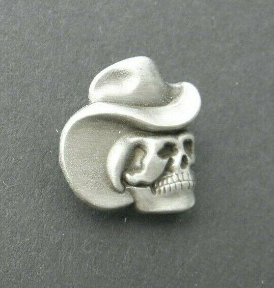 Cowboy Hat Death Biker Skull Lapel Hat Pin 3/4 inch