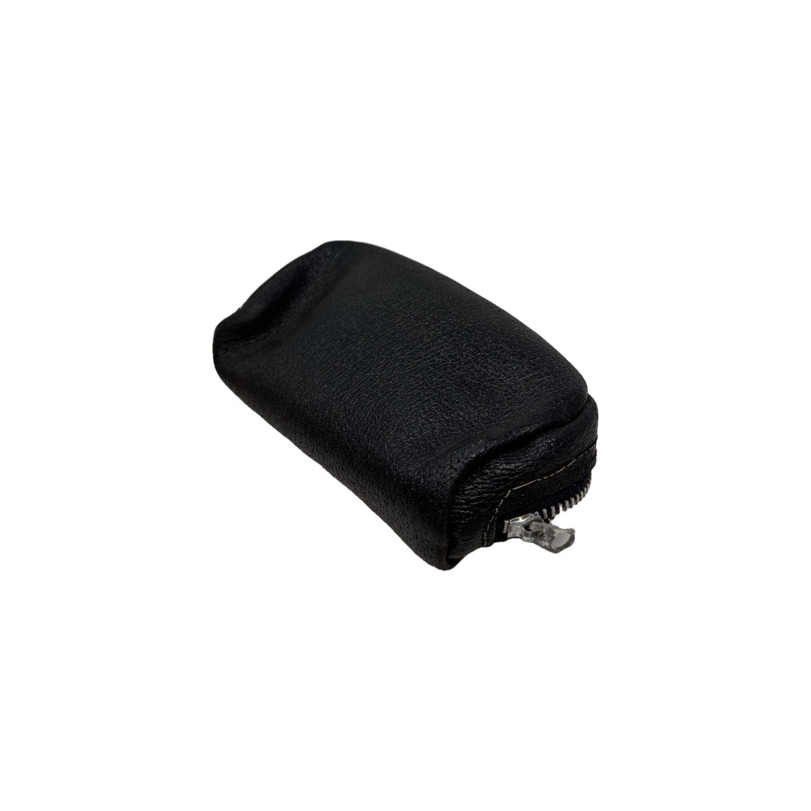 Vintage Black Leather Zip Pouch Small Case for Compact Camera Coins Wallet