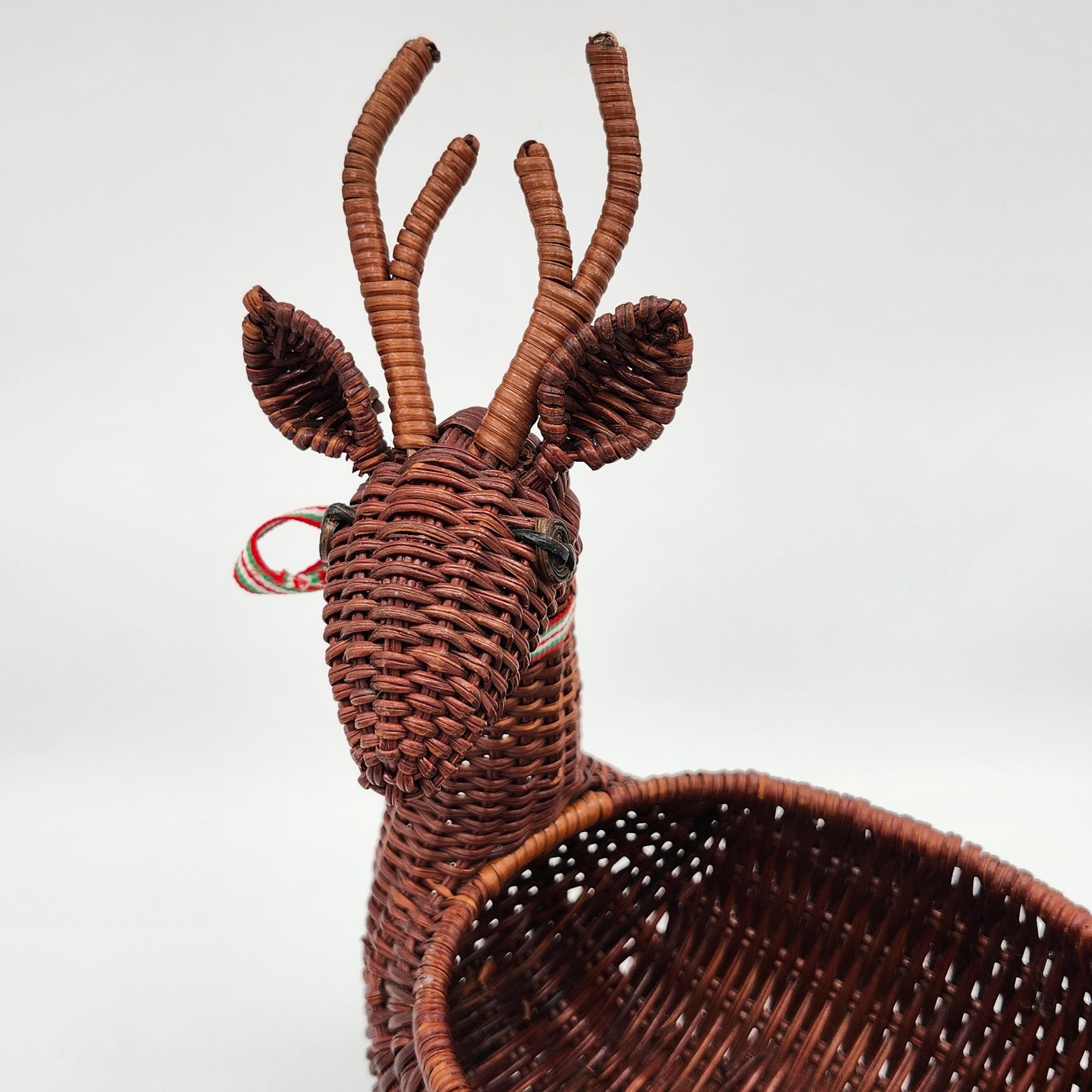 Woven Reindeer Wicker Rattan Basket Christmas Holiday Table Decor Boho Candy