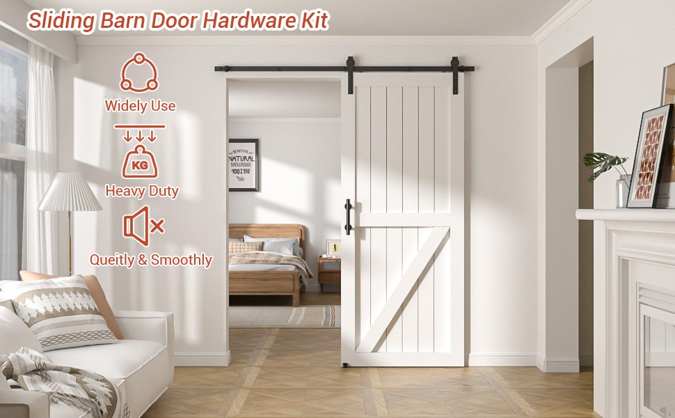 6FT Sliding barn door hardware kit & 9.5''Handle, Adjustable floor guide