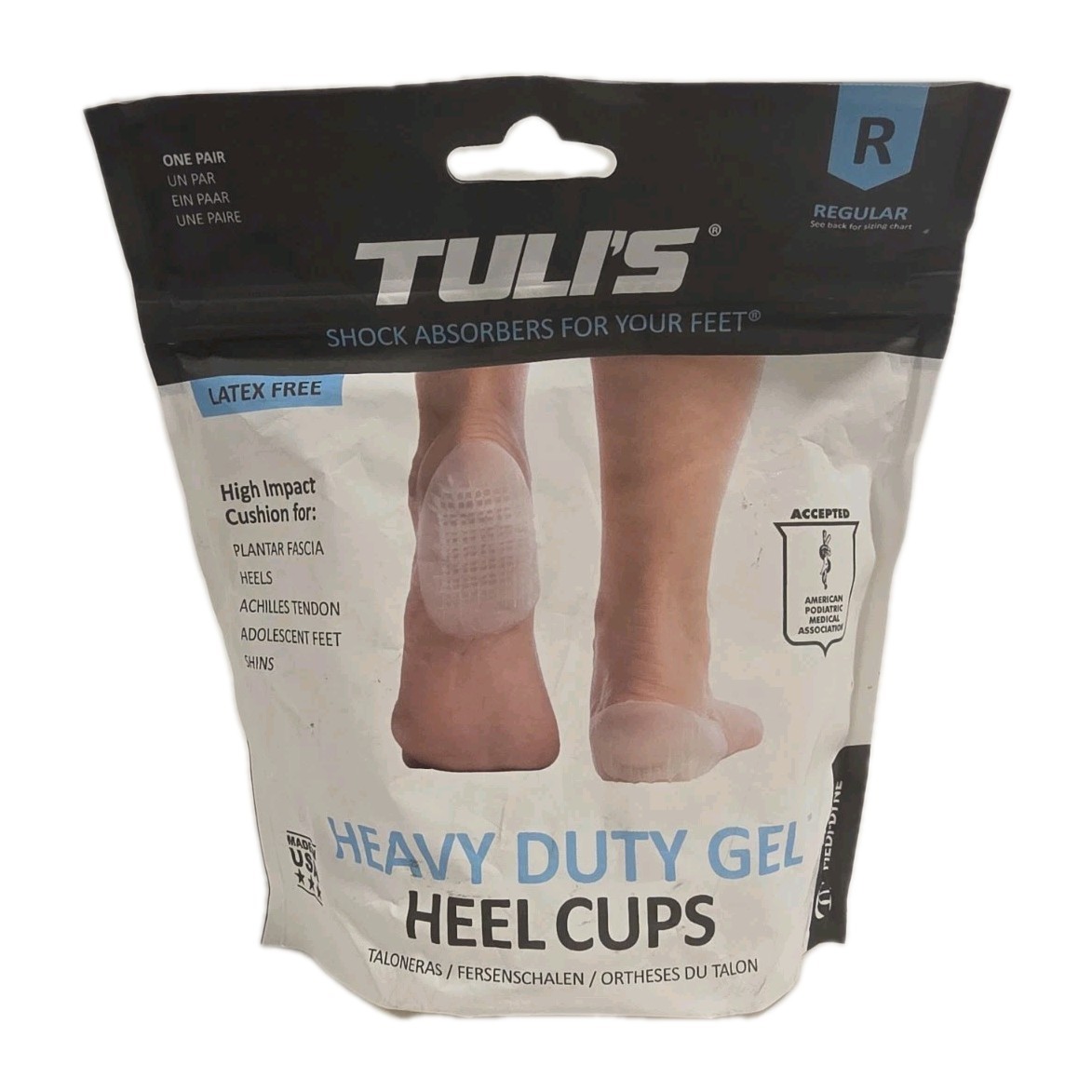 Tuli's Heavy Duty Gel Heel Cups-Shock Absorbers For Your Feet Latex Free-Regular