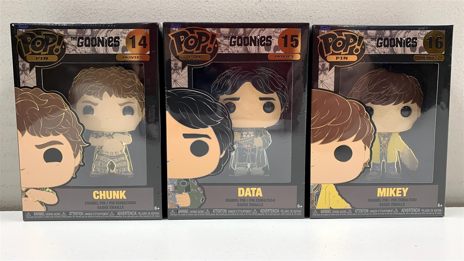 Lot of 3 - Funko Pop!: Pin - Goonies Chunk, Data & Mikey 14 15 16 New