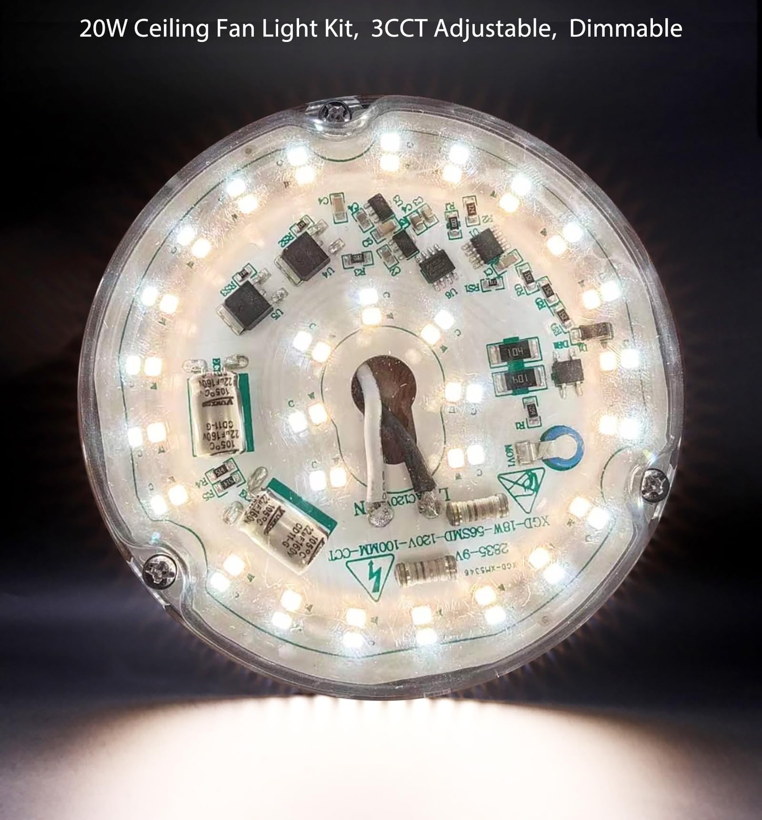 20W 4'' Ceiling Fan Light Retrofit Kit, Ceiling Light Module Board Bulb, 3CCT...