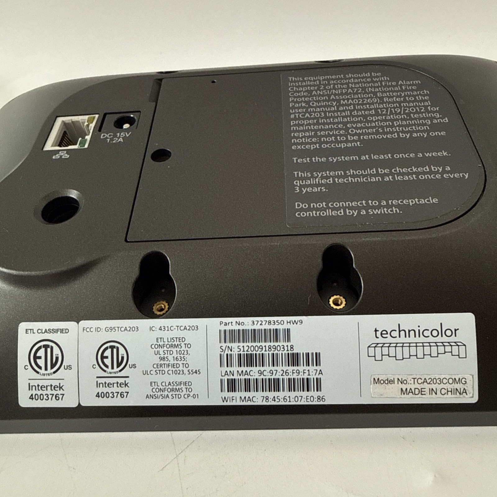 XFINITY Technicolor iControl TCA203COM Automation Touchscreen Panel NOB