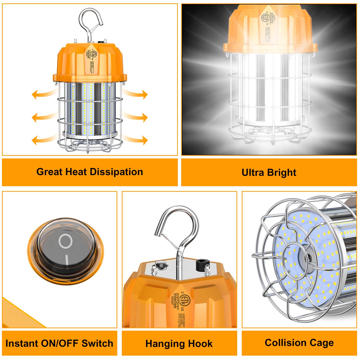 2Pack LED Temporary Work Light 100W Constructions Warehouse High Bay Light 5000K