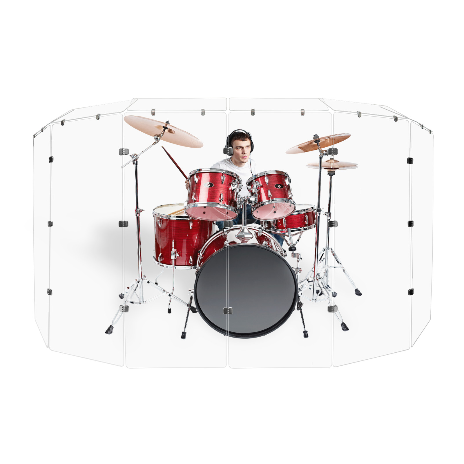 Drum Shield, 2ft. x 5 ft. Drum Panels 6 Panels with Deflectors and Chrome Hinges