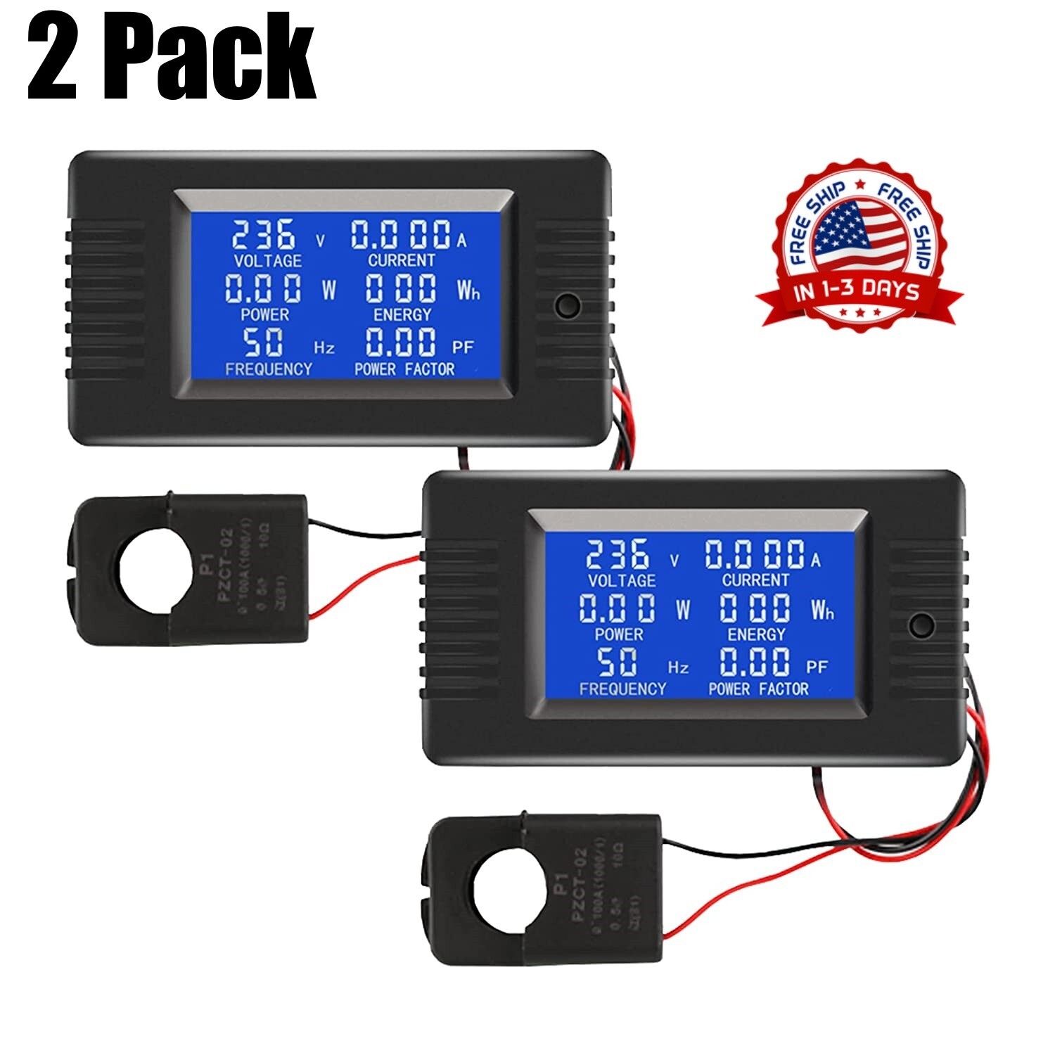 Ac Corriente Voltaje Amperaje Potencia Energia Medidor De Panel Lcd Pantalla 2PC