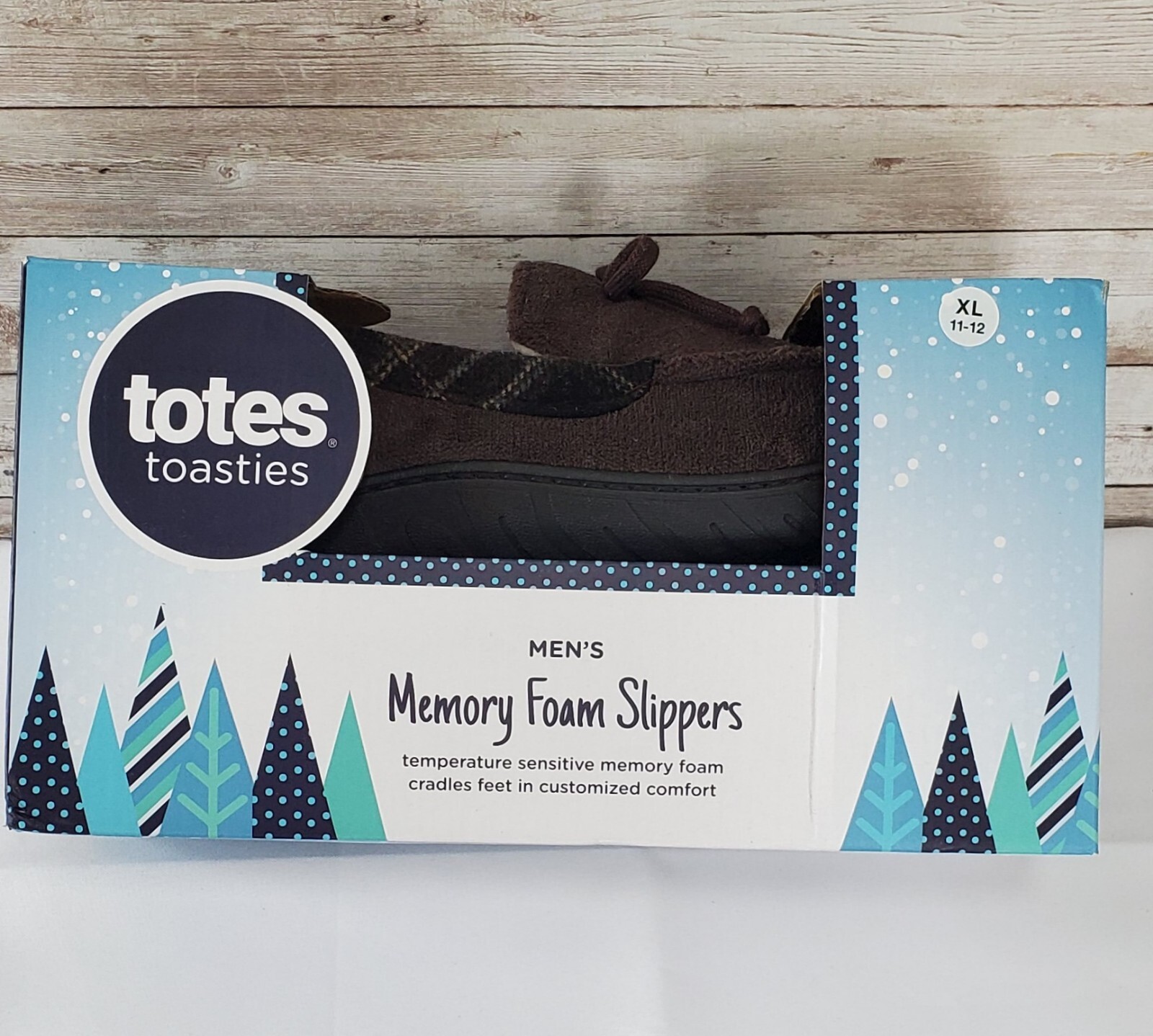 Totes Toasties Men's Memory Foam Slippers XL Sz 11-12 Dark Charcoal & Plaid New