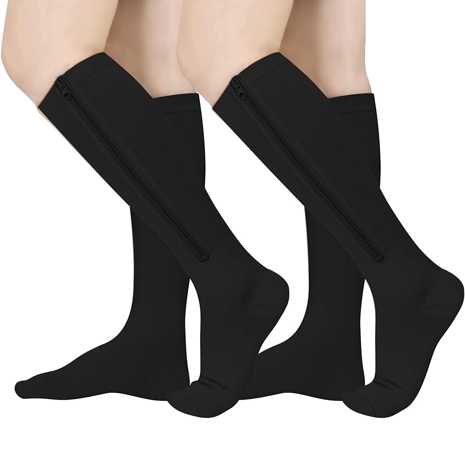 Zip Up Closed Toe Compression Zipper Socks Calf Support Stockings Unisex 3 Pairs