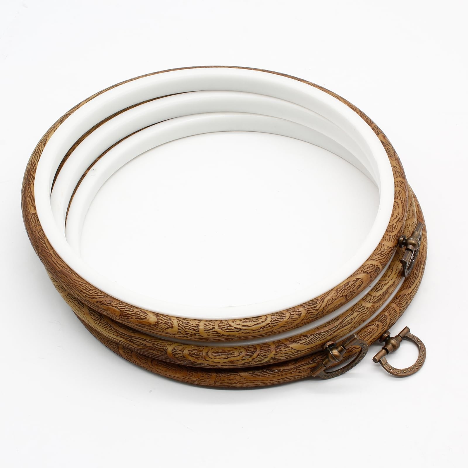 Auvotuis 3Pcs 5.7 Inch Round Embroidery Hoops Imitated Wood Cross Color