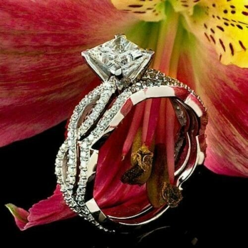Princess Cut 1.70 Ct Diamond Lab-Created Engagement Ring Set 925 Sterling Silver