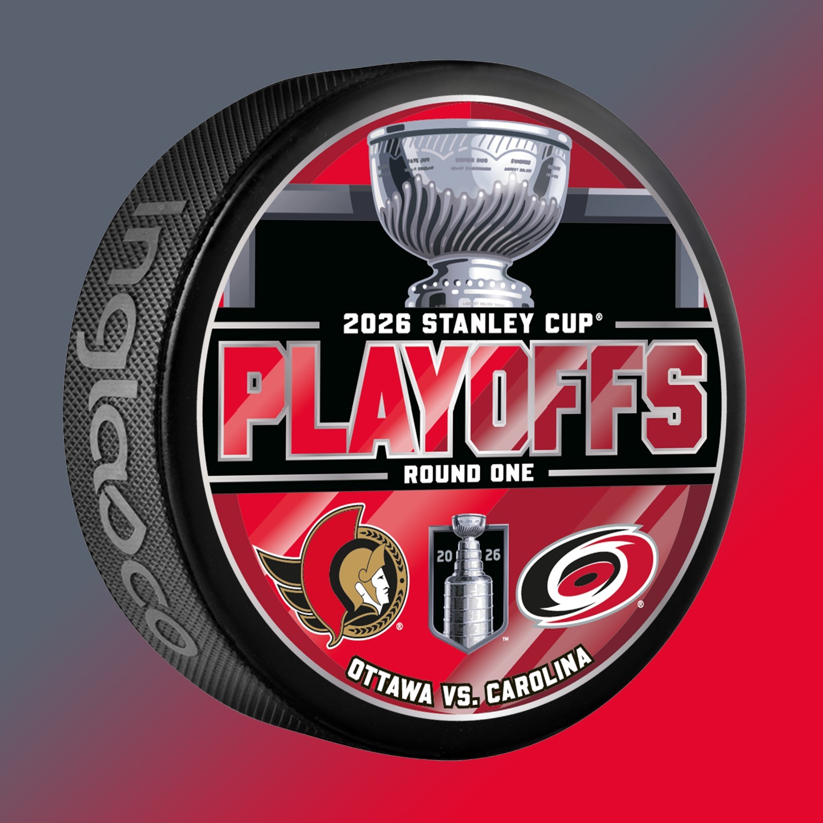 2026 NHL STANLEY CUP PLAYOFFS ROUND 1 PUCK OTTAWA SENATORS & CAROLINA HURRICANES