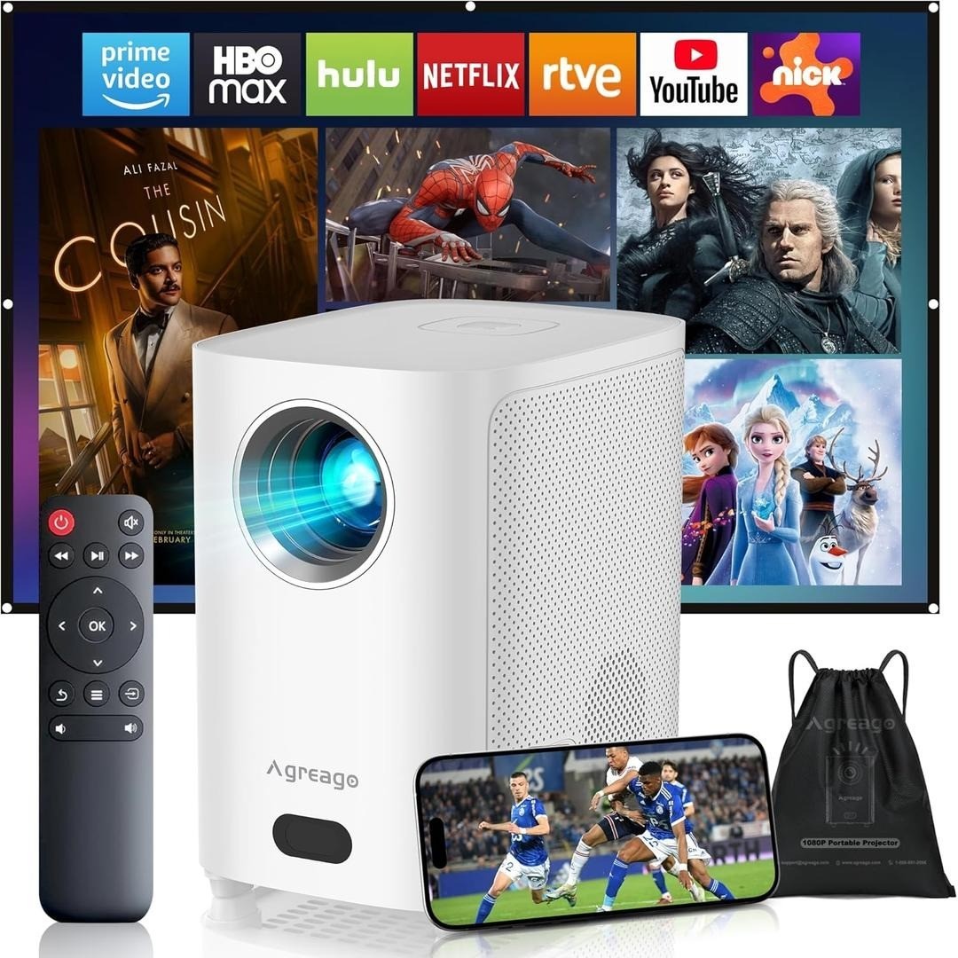 Agreago Projector w/ WiFi & Bluetooth Native 1080P 15,000 Lumens for iOS/Android