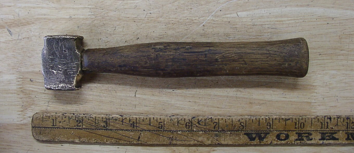 Vntg Lixie Brass Head Machinists Hammer,12.4oz,1-15/16" Head,W/Splayed Faces