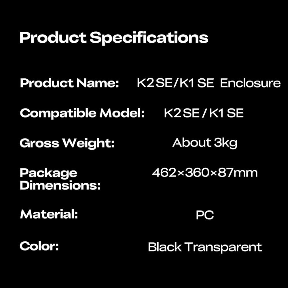 K2 SE Transparent PC Enclosure, Dustproof Tent Constant Temperature Protective C