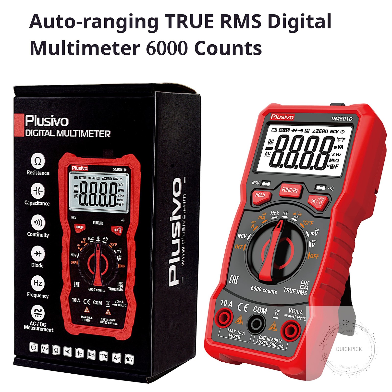 Multimeter 6000 Counts Digital Multimeter Auto Ranging TRMS AC DC Voltmeter Ohm