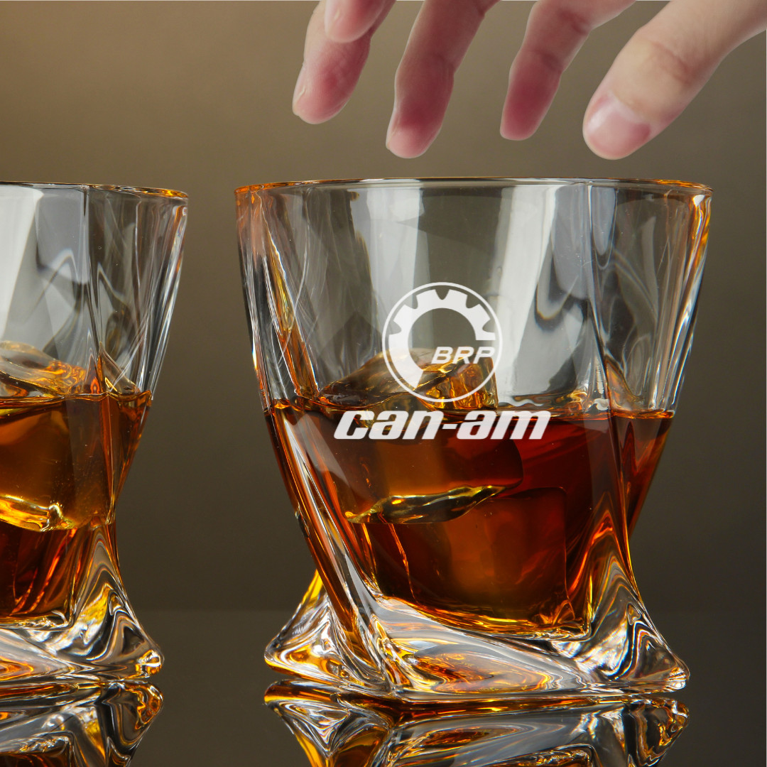 Custom Engraved Can-Am BRP Style Whiskey Glass – 10 oz Twisted Rocks Glass