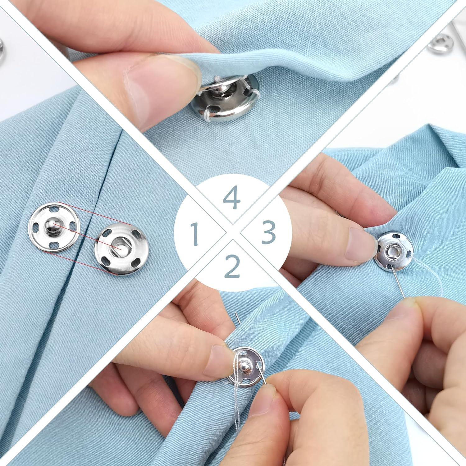 6 Sets Sew on Snap Buttons, Rustproof Metal Snap Buttons Fasteners Press Stud...