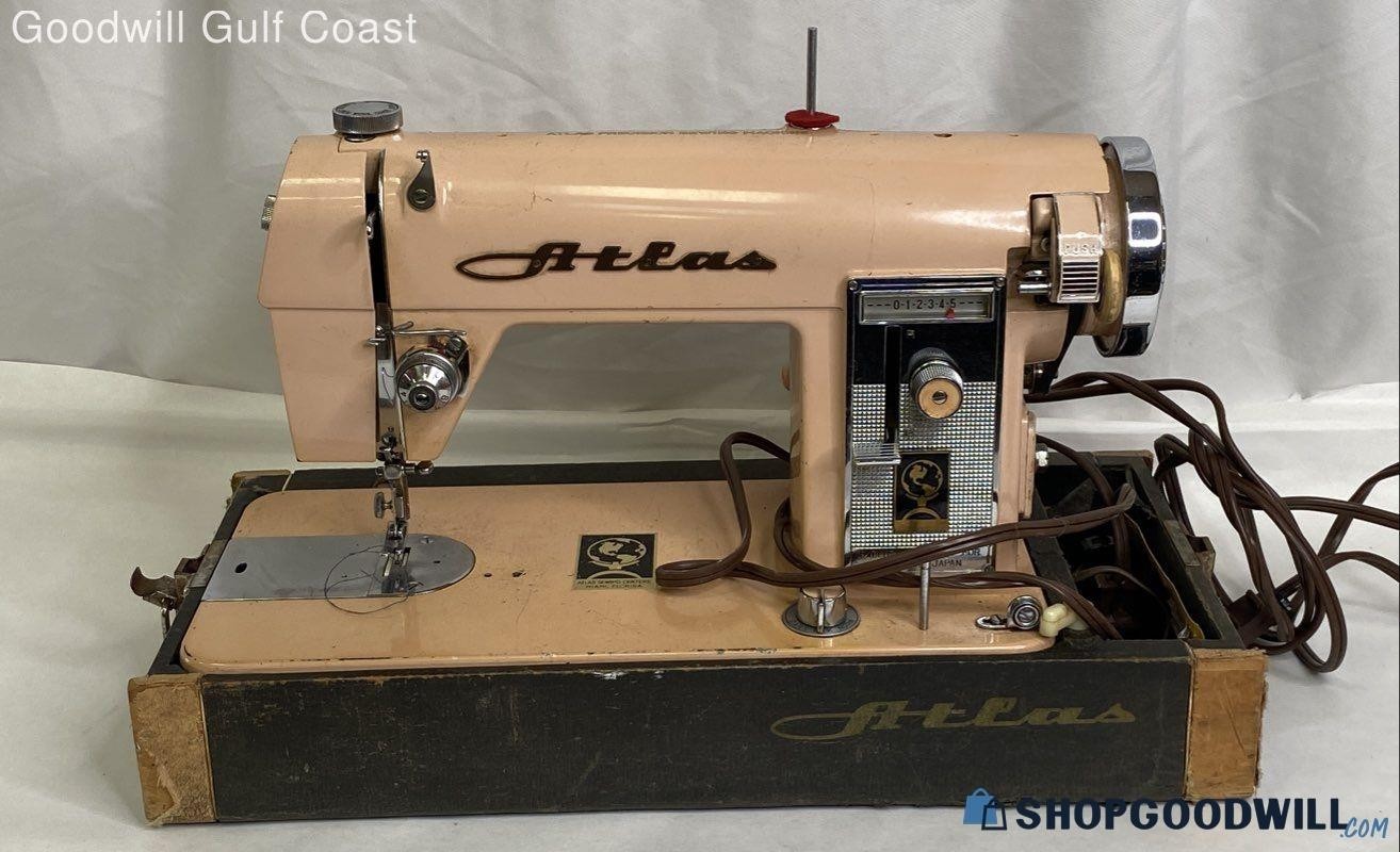 Atlas Pink sewing Machine JU-V59 Japan Brother foot pedal and original case