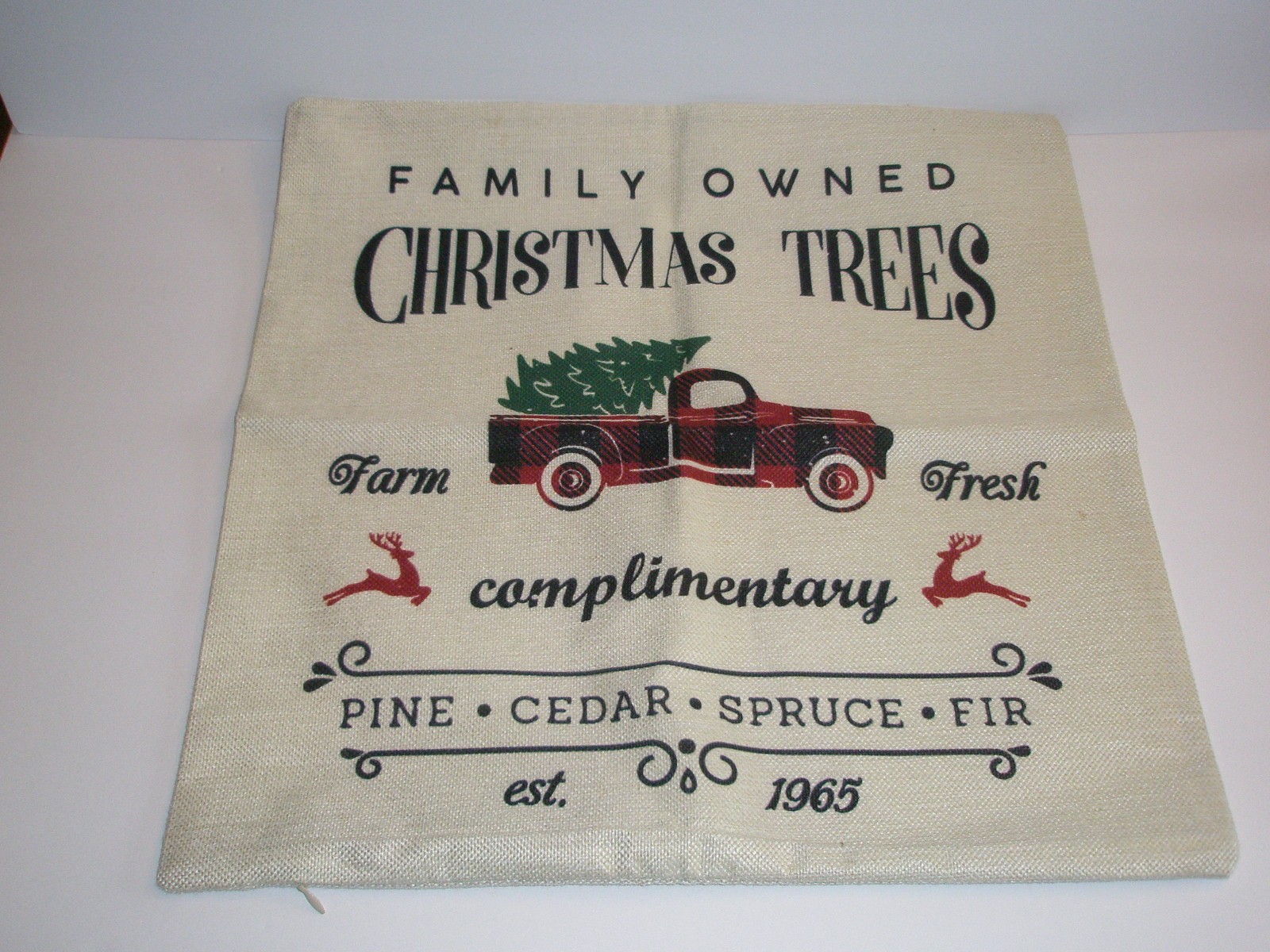 Linen Pillow Cover Christmas Tree Farm Truck Zips  17.5" by 17.5"