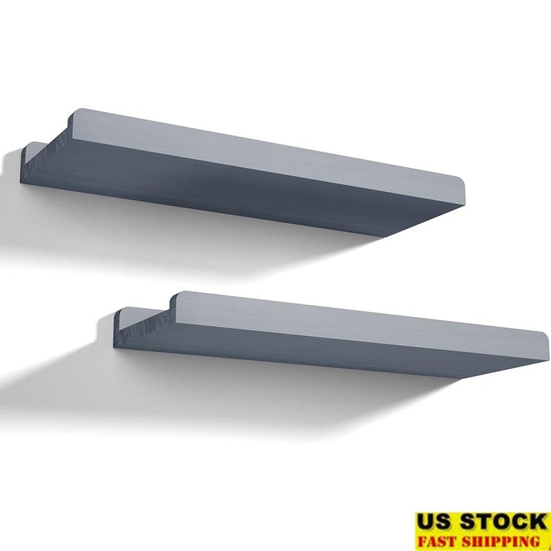 Rustic Floating Wooden Wall Shelves W/ Protective Ledge Easy Install Home Decor