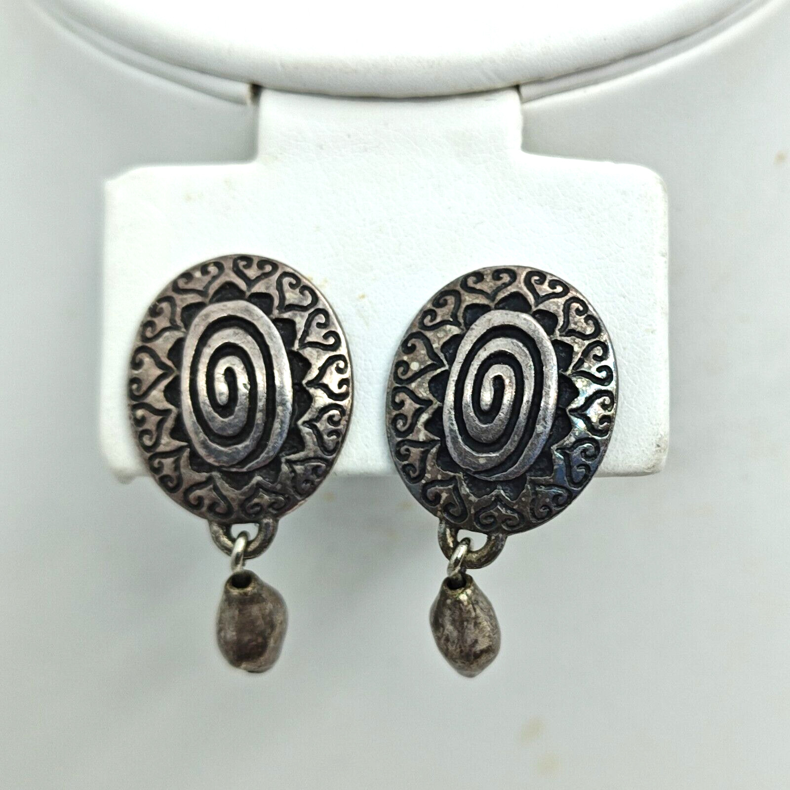 Chicos Silver Earrings with Small Dangle Pewter Tone with Black Antiquing