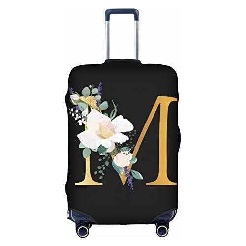 Flower Lette M Black Luggage Cover S (18-21 inch suitcase) Flower letter M