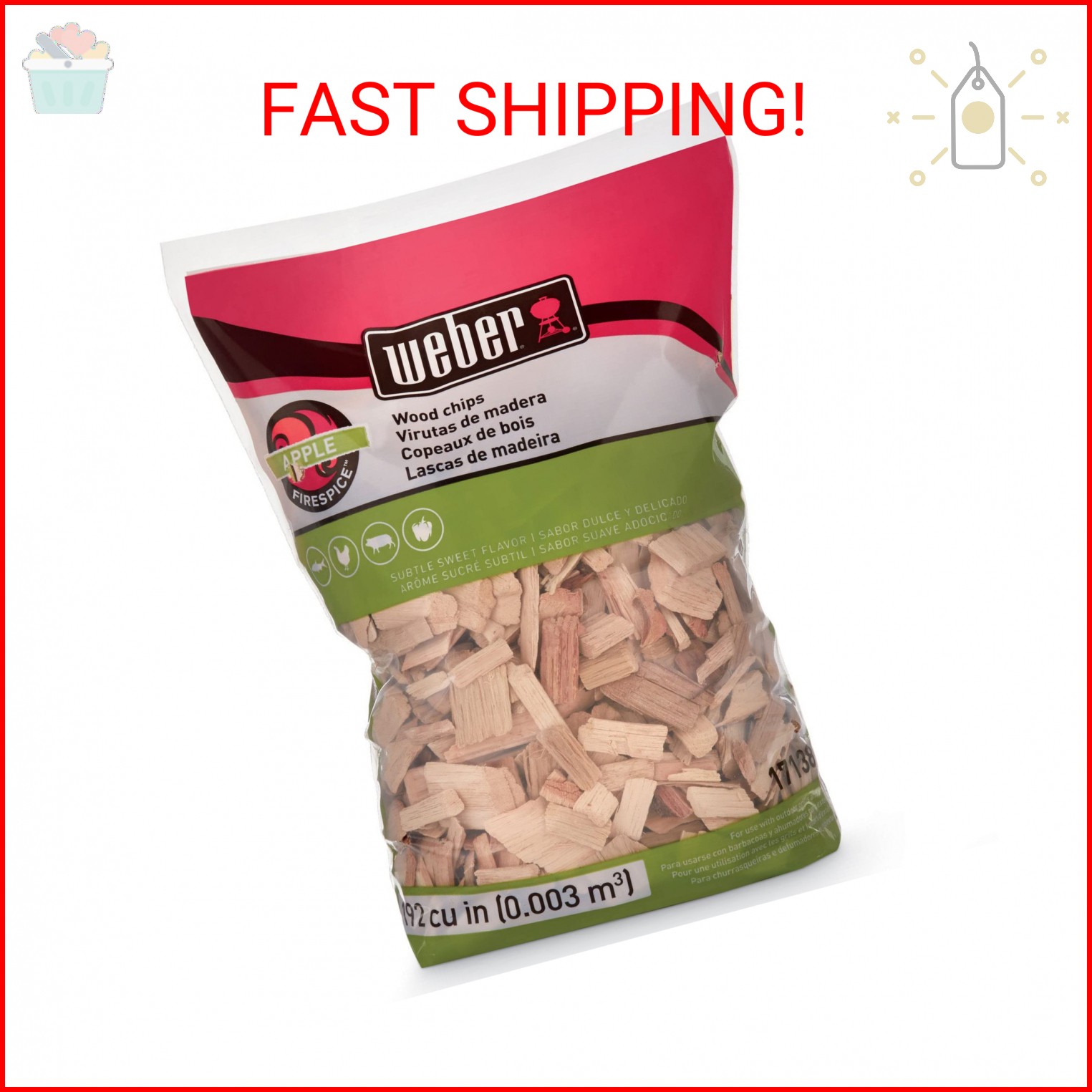 Weber Apple Wood Chips, 2 lb – Premium BBQ Smoking & Grilling Chips for Subtle,
