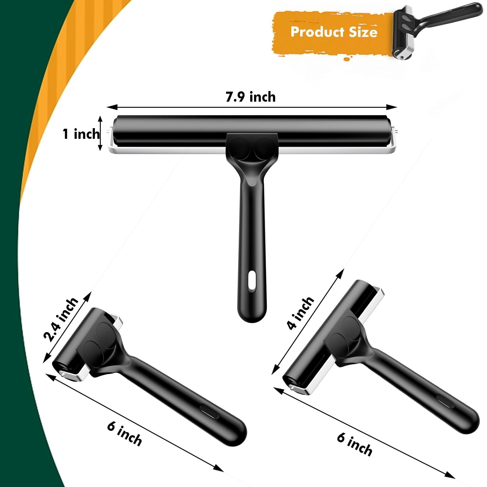 3 Pack Rubber Brayer Rollers - Crafting, Printmaking, Ink & Glue Applicators (2.
