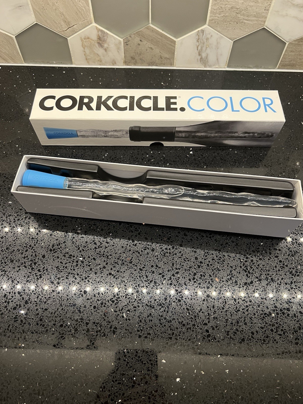 CORKCICLE Color Wine Chiller Bottle Cooler Stick Blue Clear W/Box