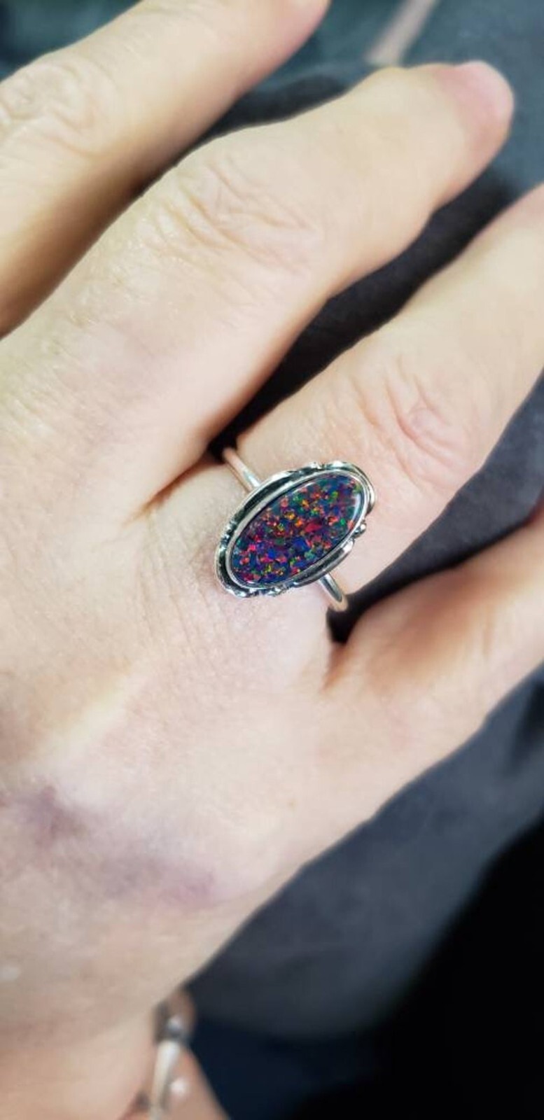 Black Fire Opal Ring 925 Sterling Silver Ring Women Statement Ring Gift For Her