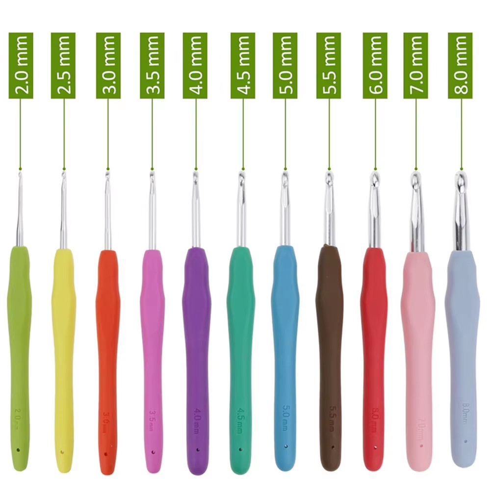 Aluminum Crochet Hooks with Soft TPR Silicone Handles for Knitting Projects