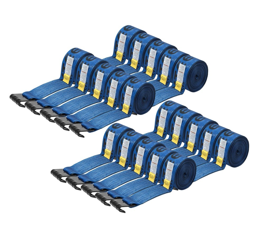(20 Pack) 4" x 30' Winch Strap with Flat Hook - Blue