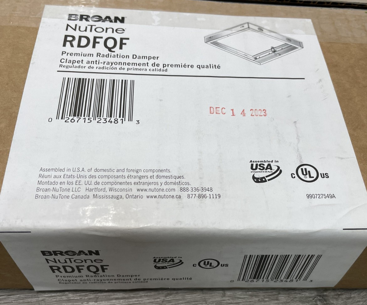 Broan RDFQF Radiation Damper For Qt Fans