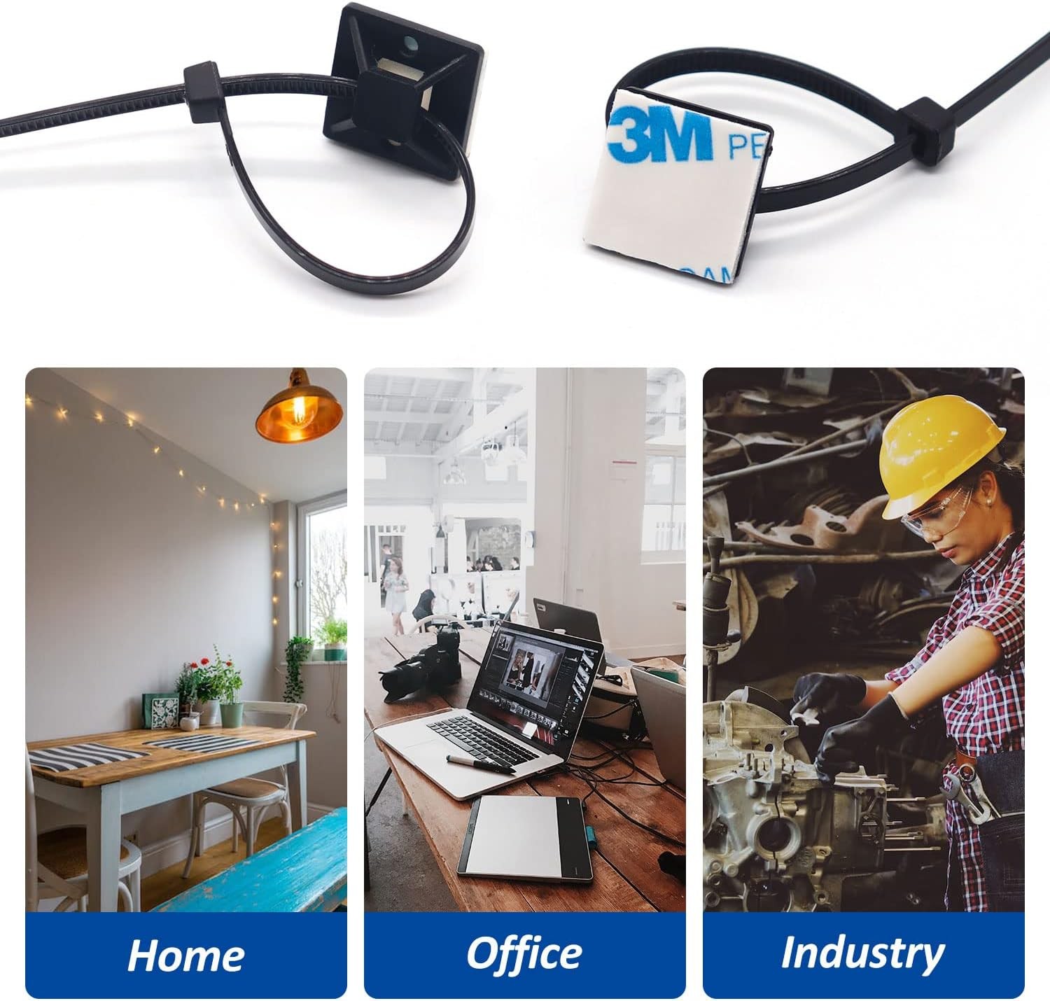 50 Set Self-Adhesive Cable Zip Tie Mounts with 6 Ties, Wire Organizer Clips