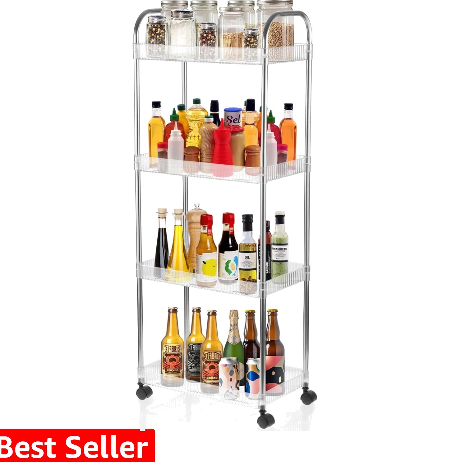 4 Tier Kitchen Bathroom Storage Rolling Cart 39 Inches Tall Slim Utility Roll...