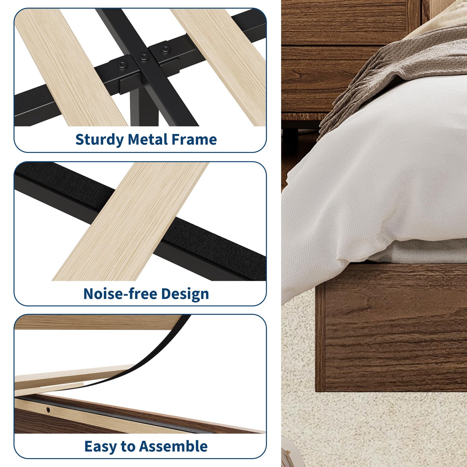 Multiple Sizes Modern Platform Bed Frame Wooden Bed Frame Without Headboard